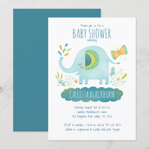 Elephant Blue Boy Schattige Oerwoud Baby shower Kaart