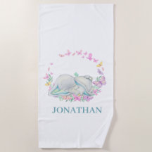 Elephant BLUE BUTTERFLES Beach Towel