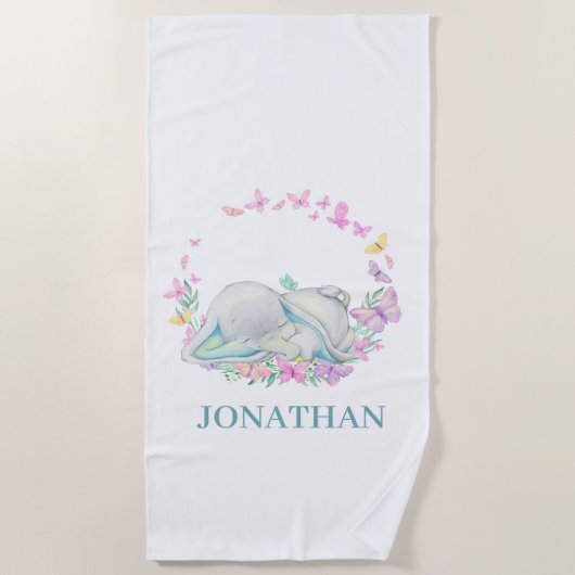 Elephant BLUE BUTTERFLES Beach Towel Strandlaken (Voorkant)