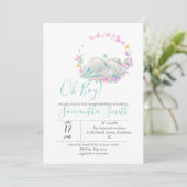 Elephant Blue Butterflies Baby shower Invitation Kaart (Staand voorkant)
