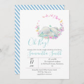 Elephant Blue Butterflies Baby shower Invitation Kaart (Voorkant / Achterkant)