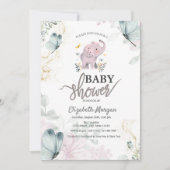 Elephant Blue Butterflies Roze Baby shower Kaart (Voorkant)