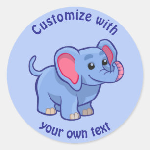 Elephant Blue Cartoon aangepaste tekst Ronde Sticker
