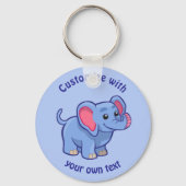 Elephant Blue Cartoon aangepaste tekst Sleutelhanger (Voorkant)