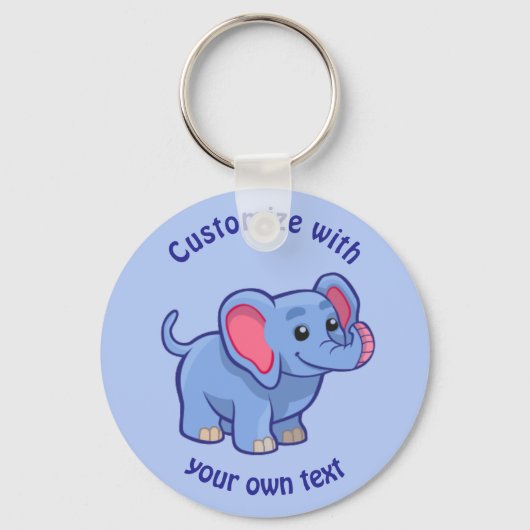 Elephant Blue Cartoon aangepaste tekst Sleutelhanger (Voorkant)