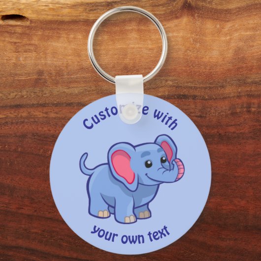 Elephant Blue Cartoon aangepaste tekst Sleutelhanger (Voorkant)