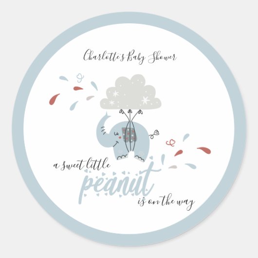 Elephant Blue Cute Boy's Baby shower Ronde Sticker (Voorkant)