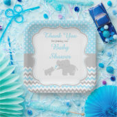 Elephant Blue en Grey Baby shower Party Papieren Bordje (Feest)