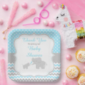 Elephant Blue en Grey Baby shower Party Papieren Bordje (Feest)