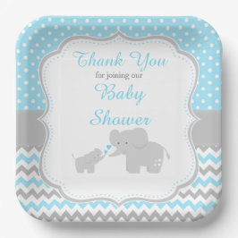 Elephant Blue en Grey Baby shower Party Papieren Bordje