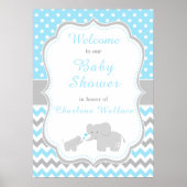 Elephant Blue en Grey Baby shower Party Poster (Voorkant)