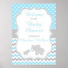 Elephant Blue en Grey Baby shower Party