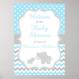 Elephant Blue en Grey Baby shower Party Poster