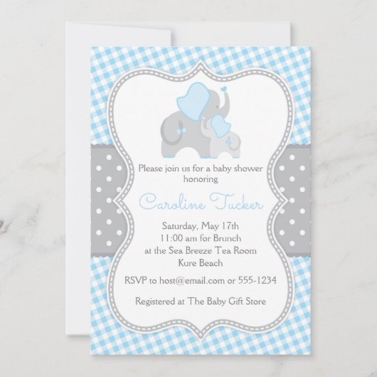 Elephant Blue en Grey Boy Baby shower Kaart (Voorkant)