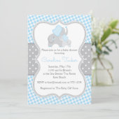 Elephant Blue en Grey Boy Baby shower Kaart (Staand voorkant)
