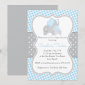 Elephant Blue en Grey Boy Baby shower Kaart (Voorkant / Achterkant)
