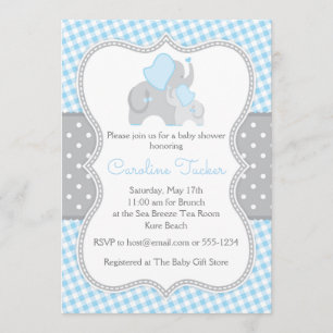 Elephant Blue en Grey Boy Baby shower Kaart