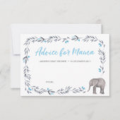 Elephant blue en grijs Baby shower Advice Cards Kaart (Voorkant)
