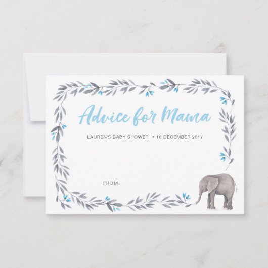 Elephant blue en grijs Baby shower Advice Cards Kaart (Voorkant)