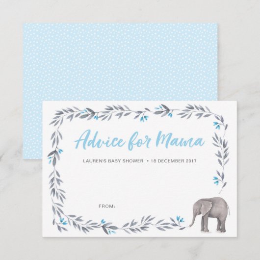 Elephant blue en grijs Baby shower Advice Cards Kaart (Voorkant / Achterkant)