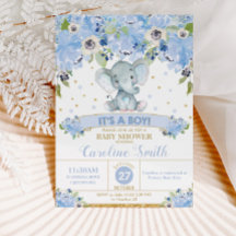 Elephant Blue Floral Baby shower Baby Boy