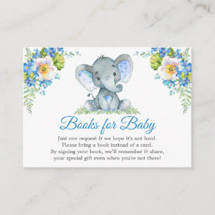 Elephant Blue Floral Baby shower boeken voor Baby Informatiekaartje