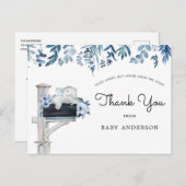 Elephant Blue Floral Baby shower per post Bedankt Briefkaart (Voorkant / Achterkant)