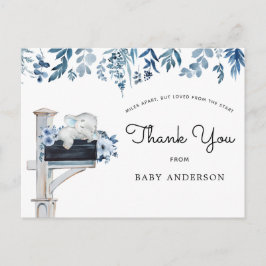 Elephant Blue Floral Baby shower per post Bedankt Briefkaart