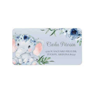 Elephant Blue Floral Baby shower retouradres Etiket
