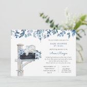 Elephant Blue Flowers Baby shower per post Kaart (Staand voorkant)