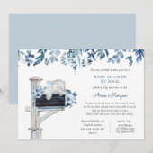 Elephant Blue Flowers Baby shower per post Kaart (Voorkant / Achterkant)