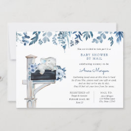 Elephant Blue Flowers Baby shower per post Kaart