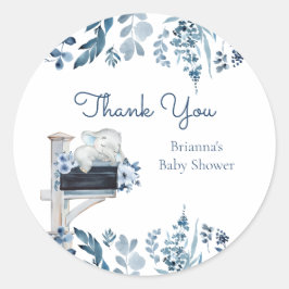 Elephant Blue Flowers Baby shower per post Ronde Sticker