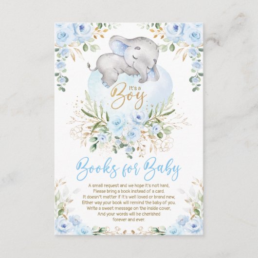 Elephant Blue Gold Floral Books for Baby Boy Informatiekaartje (Voorkant)