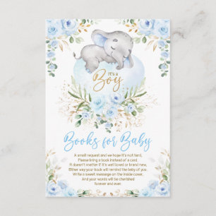 Elephant Blue Gold Floral Books for Baby Boy Informatiekaartje