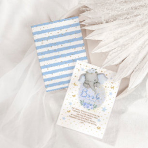 Elephant Blue Gold Moon Boek Aanvraag Baby shower Informatiekaartje