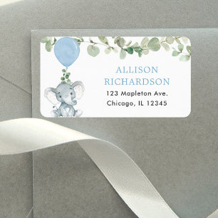 Elephant blue greenery ballonnen adres etiket
