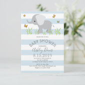 Elephant Blue Grey Boy Baby shower nodigt uit Kaart (Staand voorkant)