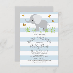Elephant Blue Grey Boy Baby shower nodigt uit Kaart