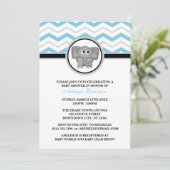 Elephant Blue Grey Chevron Baby Shower-uitvindinge Kaart (Staand voorkant)