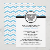 Elephant Blue Grey Chevron Baby Shower-uitvindinge Kaart (Voorkant / Achterkant)