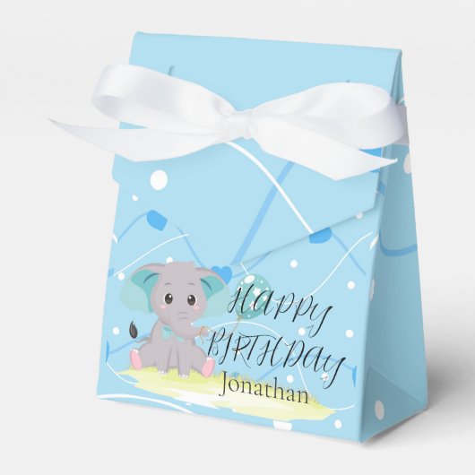 Elephant Blue hart Birthday Boy Favor Box Bedankdoosjes (Voorkant Zijde)
