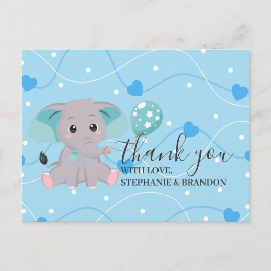 Elephant Blue Harts Balloons Hartelijk dank Briefkaart (Voorkant)