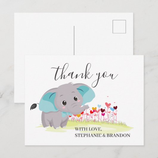 Elephant Blue Heart Balloons Hartelijk dank Briefkaart (Voorkant / Achterkant)