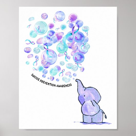 Elephant Blue Paars Balloons Zelfmoordpreventie A Poster (Voorkant)