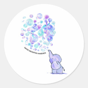Elephant Blue Paars Balloons Zelfmoordpreventie A Ronde Sticker