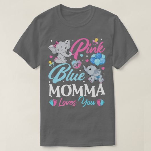Elephant Blue Pink Momma houdt van je zwangerschap T-shirt (Design voorkant)