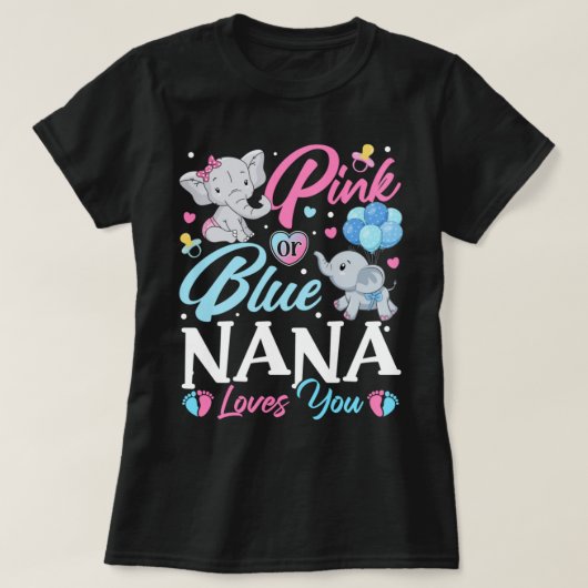 Elephant Blue Pink Nana houdt van je zwangerschap T-shirt (Design voorkant)