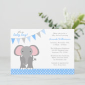 Elephant Blue Polka Dot Banner Boy Baby shower Kaart (Staand voorkant)