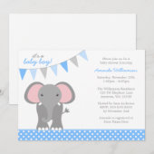 Elephant Blue Polka Dot Banner Boy Baby shower Kaart (Voorkant / Achterkant)
